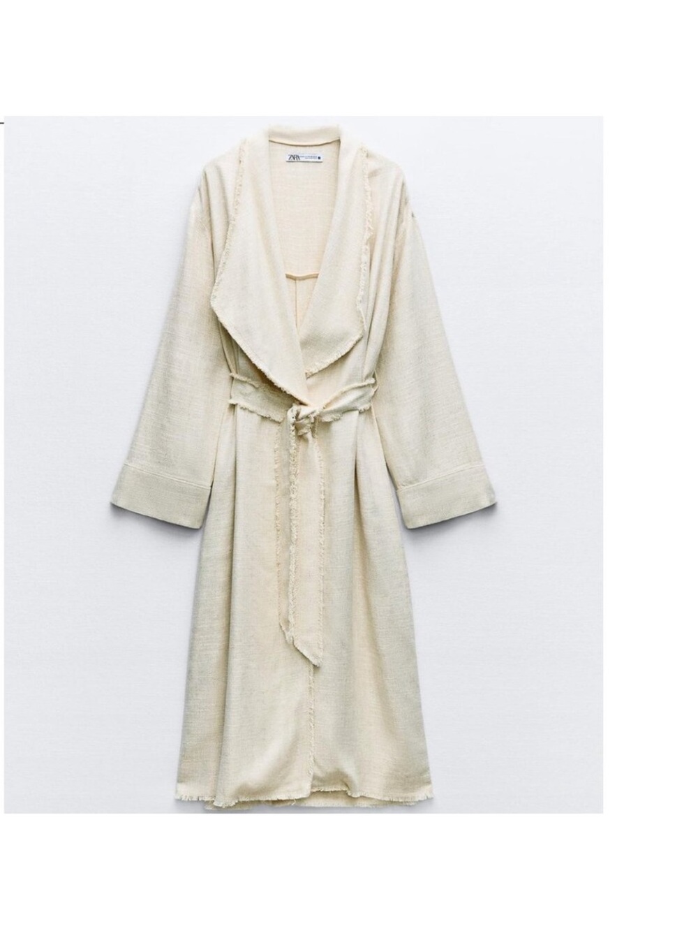 Zara Cream Linen Long Trench Coat with Belt - XS/S (Runs Big)